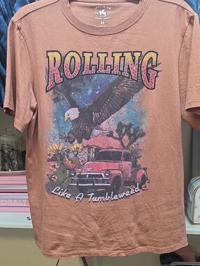 Idyllwind Rust Pink Graphic Tee with Vintage Truck & Eagle